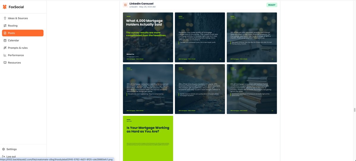 FoxSocial a finished LinkedIn carousel rendered on brand